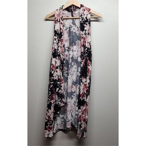 Voll Cardigan Vest Women Size M Black Floral Sleeveless Open Feminine Casual